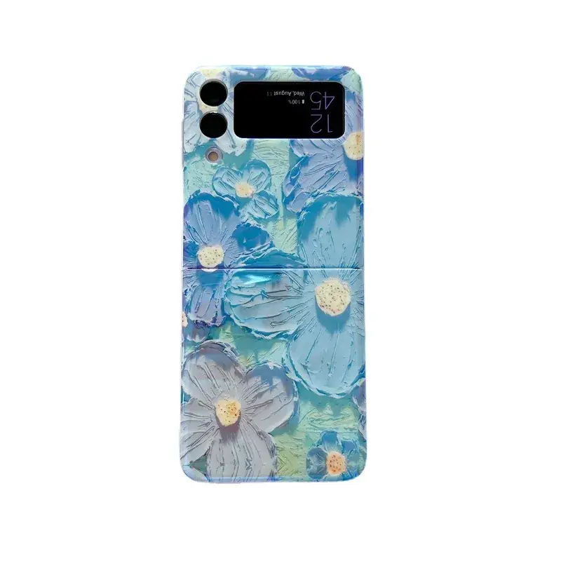 Blue Floral Flocking Phone Case for Samsung Z Flip 6/5 - Image 7