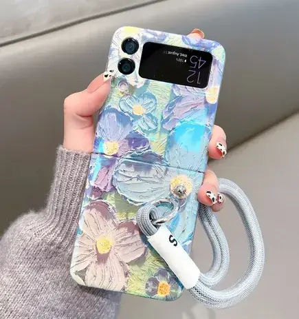 Blue Floral Flocking Phone Case for Samsung Z Flip 6/5 - Image 2
