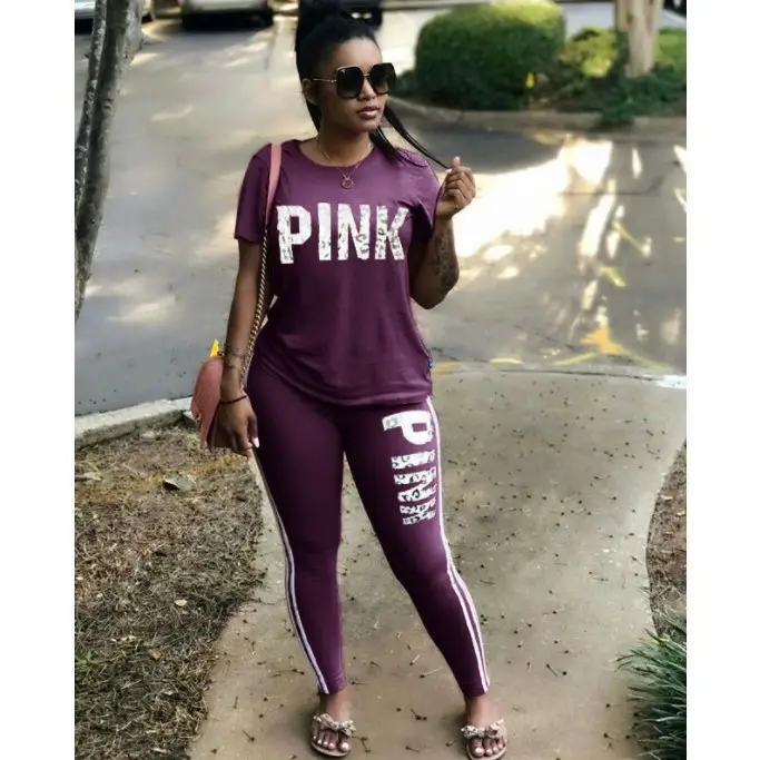 2022 Pink Women's Printed Lycra Sports Suit - Image 4