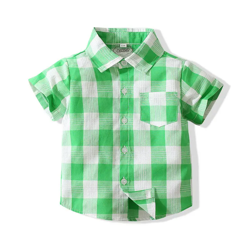 Boys Red White Plaid Short Sleeve Shirt Cotton