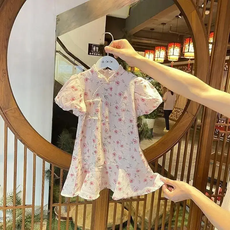 Girls Dress New Style Retro Summer Cheongsam Princess Dress - Image 3