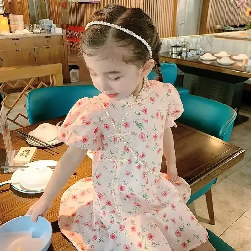 Girls Dress New Style Retro Summer Cheongsam Princess Dress - Image 4