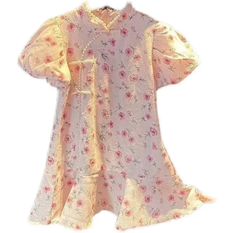 Girls Dress New Style Retro Summer Cheongsam Princess Dress - Image 6