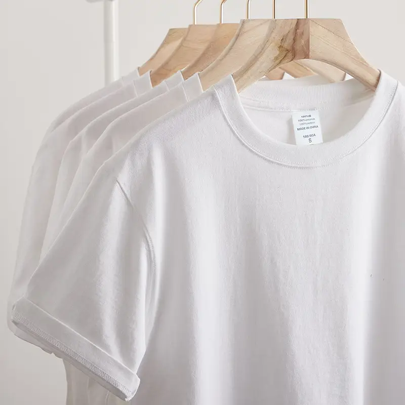 210g Pure Cotton Solid Black White T-Shirt for Men Women - Image 3