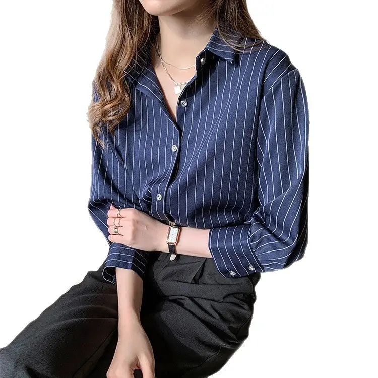 Women White Striped Layered Shirt 2025 Spring - Image 5
