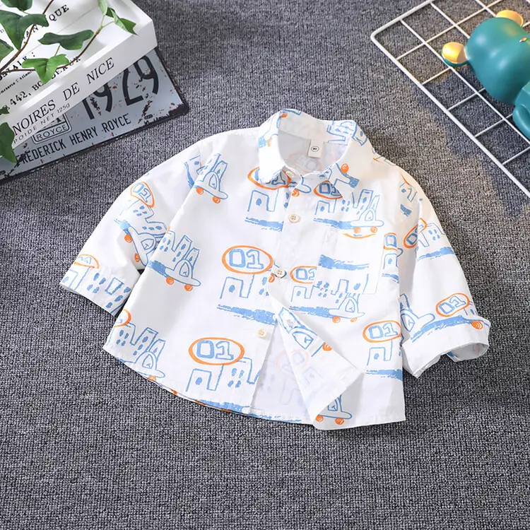 Children's Green Cartoon Shirt Spring Autumn Boys