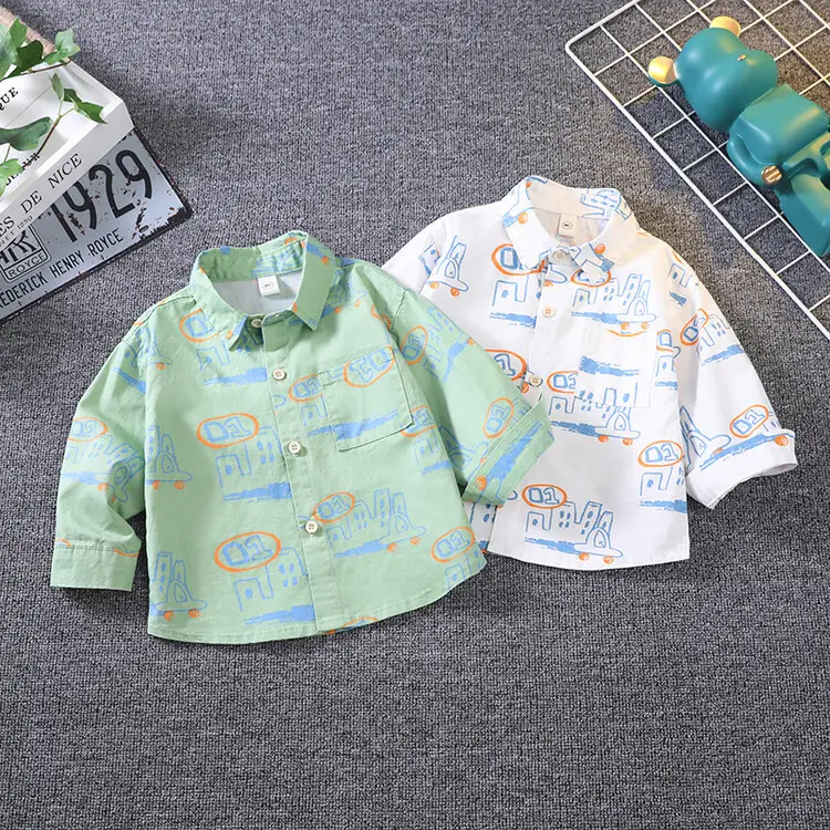 Children's Green Cartoon Shirt Spring Autumn Boys
