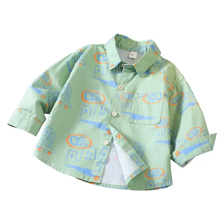 Children's Green Cartoon Shirt Spring Autumn Boys