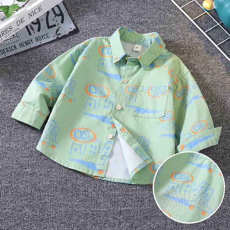 Children's Green Cartoon Shirt Spring Autumn Boys