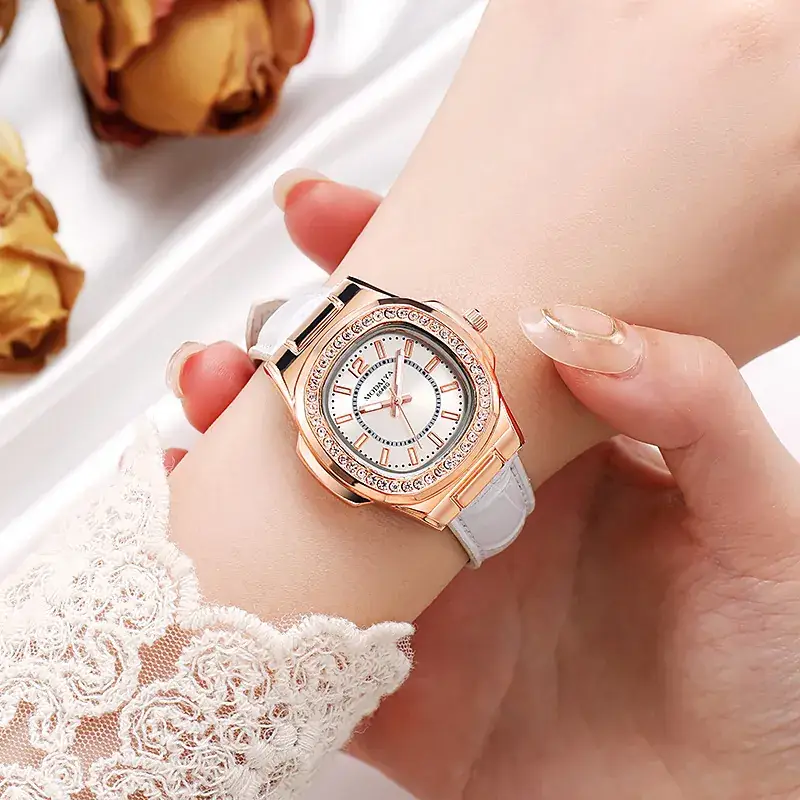 2022 Women's Luxury Watch with Diamonds & Black Strap