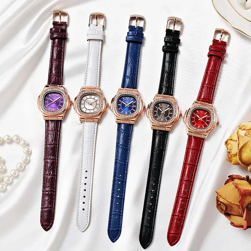 2022 Women's Luxury Watch with Diamonds & Black Strap