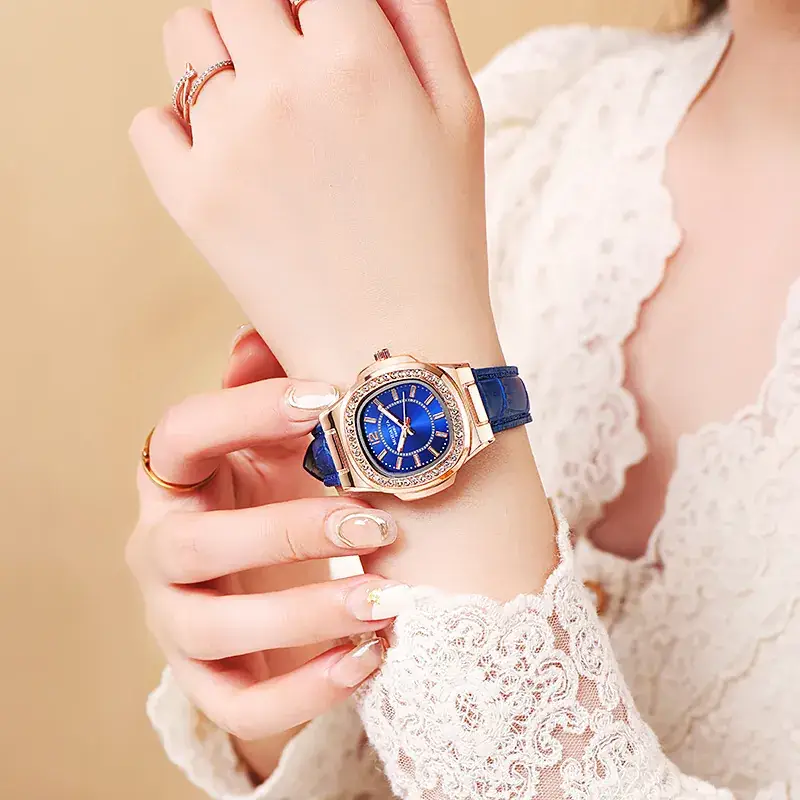 2022 Women's Luxury Watch with Diamonds & Black Strap