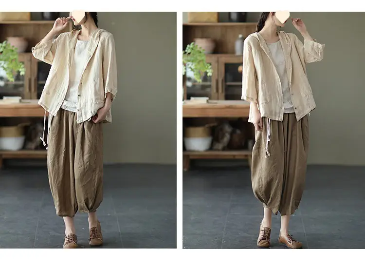 Vintage Linen Radish Pants Women Loose Fit Elastic Waist — feature 28