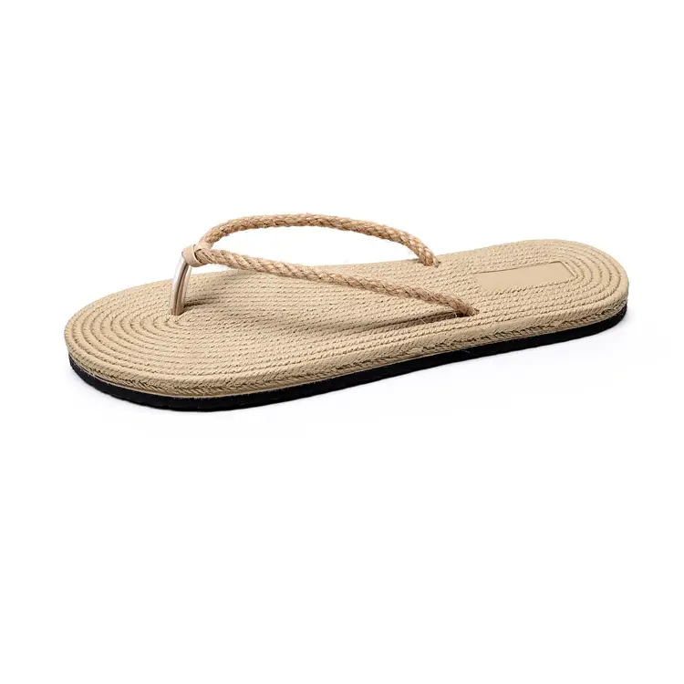 Summer New Fashion Simple Women's Flip Flops Imitation Straw Flat Shoes Outer Wear Beach Flip Flops
