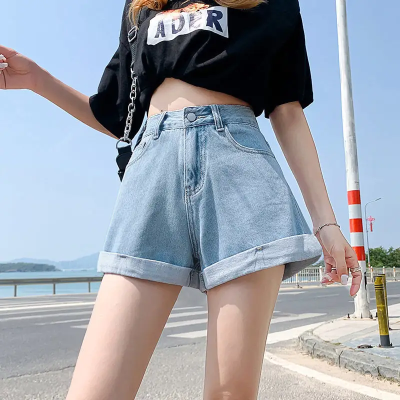 Women High Waist Denim Shorts Blue 2022 - Image 7