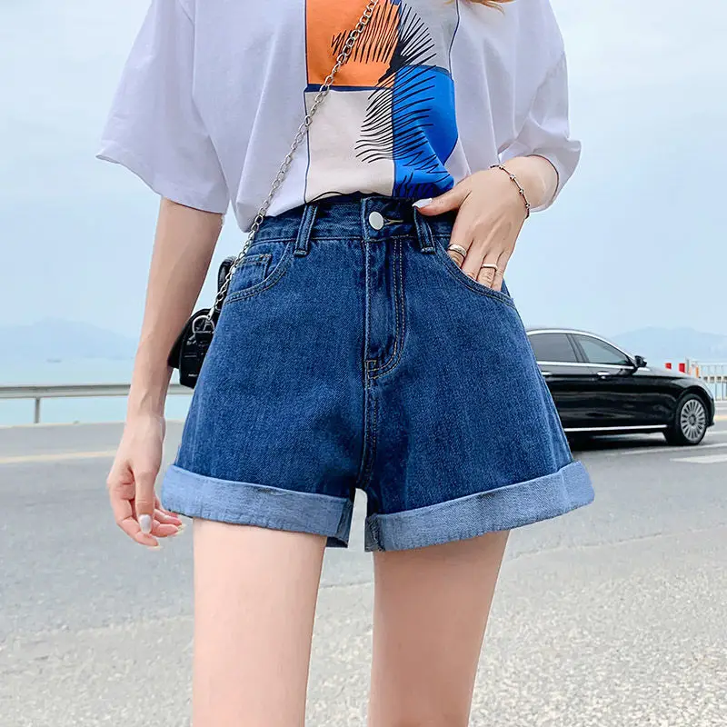 Women High Waist Denim Shorts Blue 2022 - Image 5