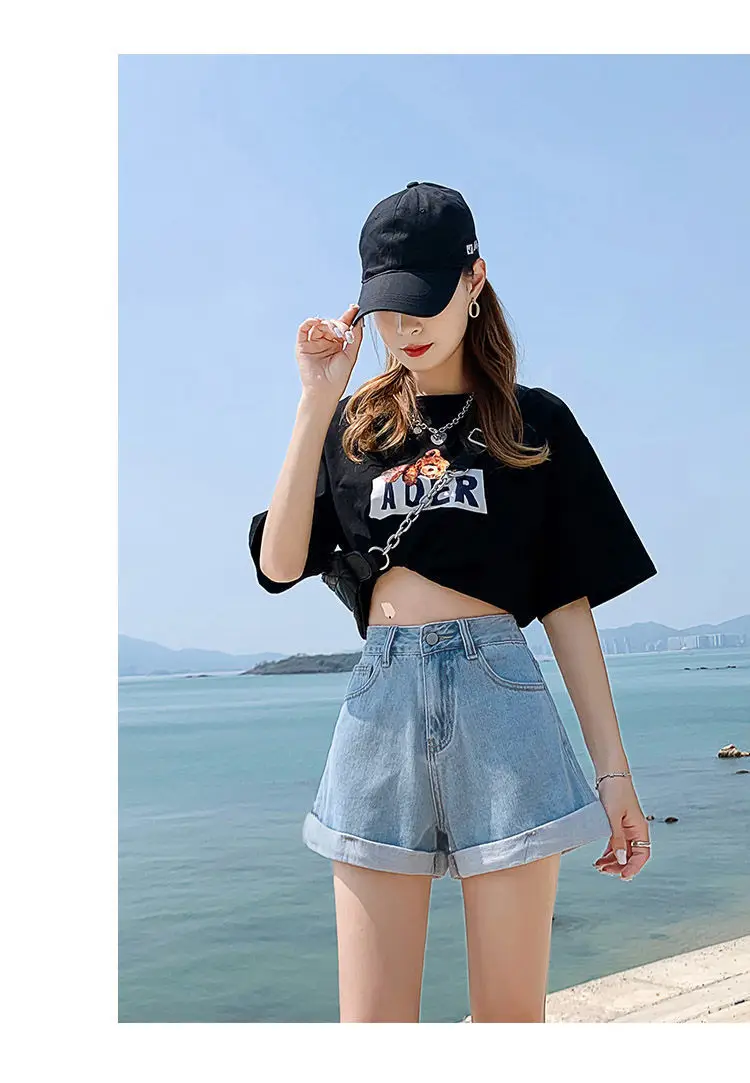 Women High Waist Denim Shorts Blue 2022 — feature 10