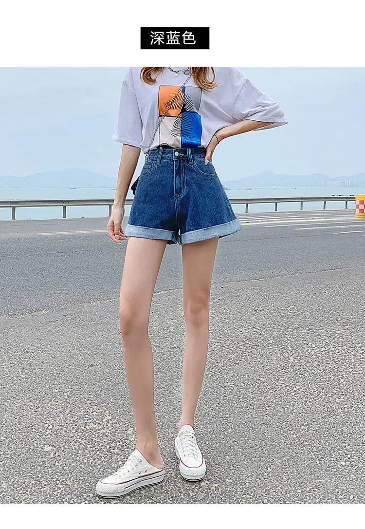 Women High Waist Denim Shorts Blue 2022 — feature 11