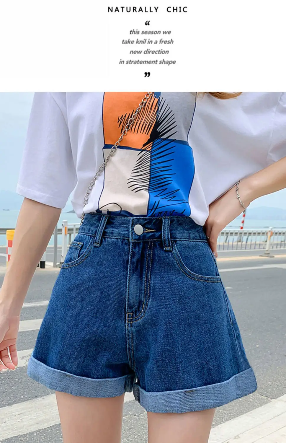 Women High Waist Denim Shorts Blue 2022 — feature 14