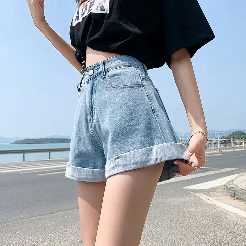 Women High Waist Denim Shorts Blue 2022 — feature 20