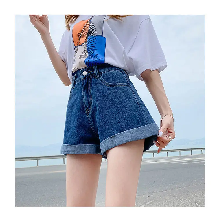 Women High Waist Denim Shorts Blue 2022 — feature 22