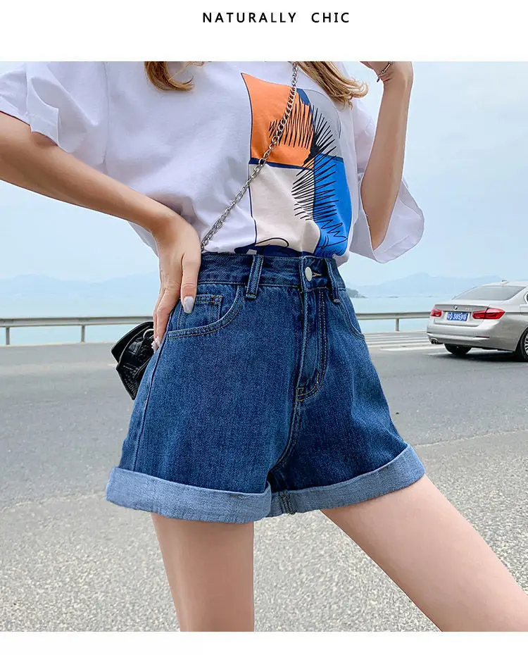 Women High Waist Denim Shorts Blue 2022 — feature 23