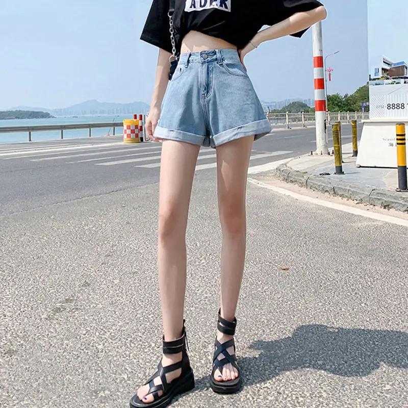 Women High Waist Denim Shorts Blue 2022 — feature 27