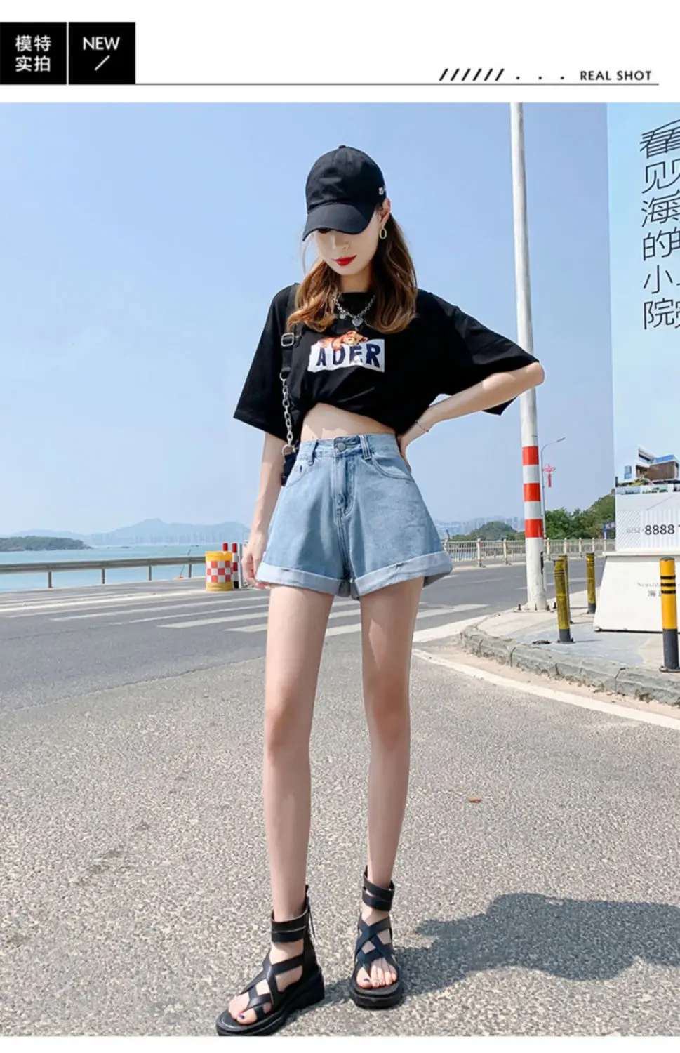 Women High Waist Denim Shorts Blue 2022 — feature 6