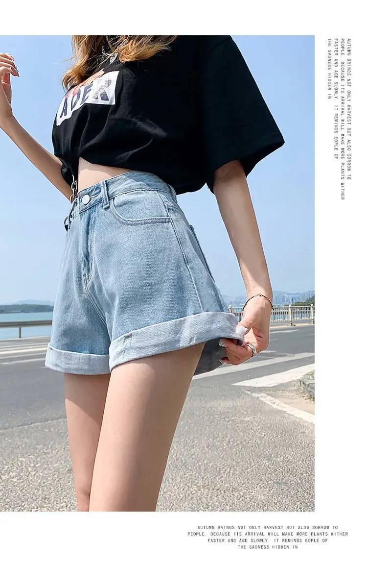 Women High Waist Denim Shorts Blue 2022 — feature 7