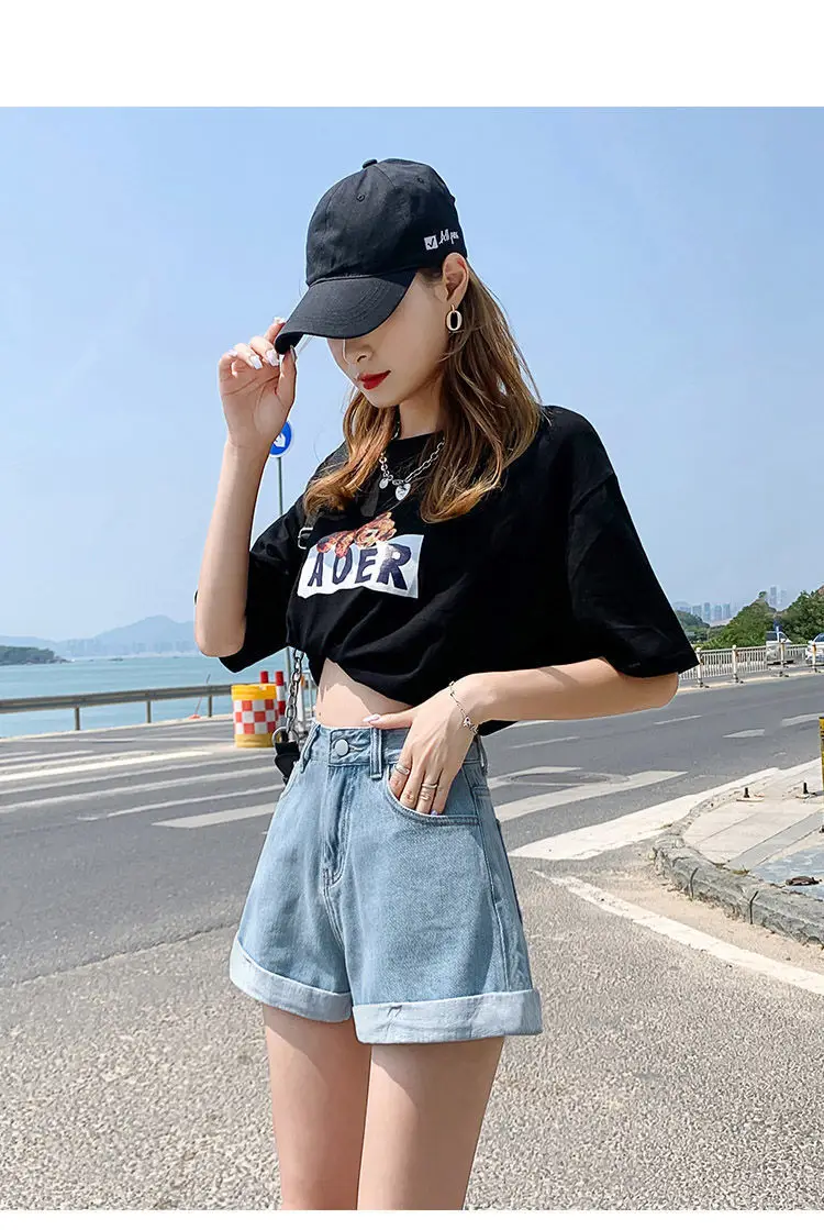Women High Waist Denim Shorts Blue 2022 — feature 8