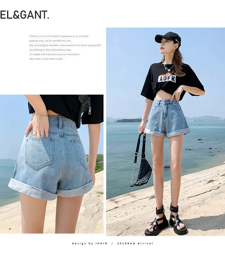 Women High Waist Denim Shorts Blue 2022 — feature 9