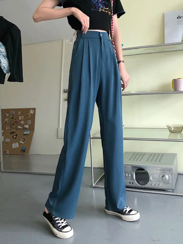 Women Wide Leg High Waist Pants Blue 2026 - Image 6