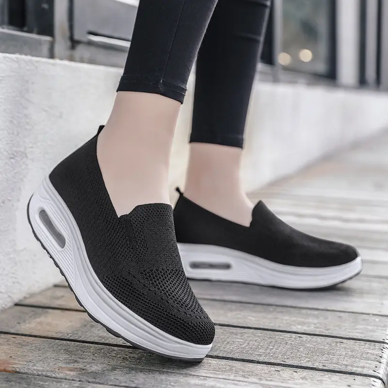Lazy Shoes for Women, Plain Color, Low-Top Casual Shoes, Fly-Knit Mesh Women's Shoes, Thick-Soled, Height-Increasing, Breathable Rocking Shoes - Image 9