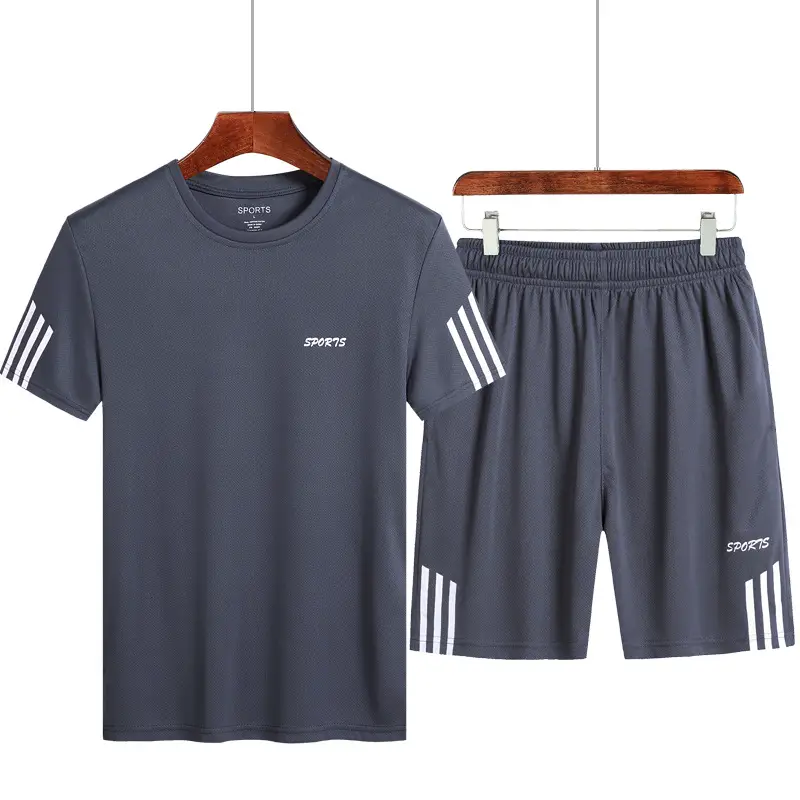 Men Red 2-Piece Sports Suit Shorts T-Shirt Quick Dry