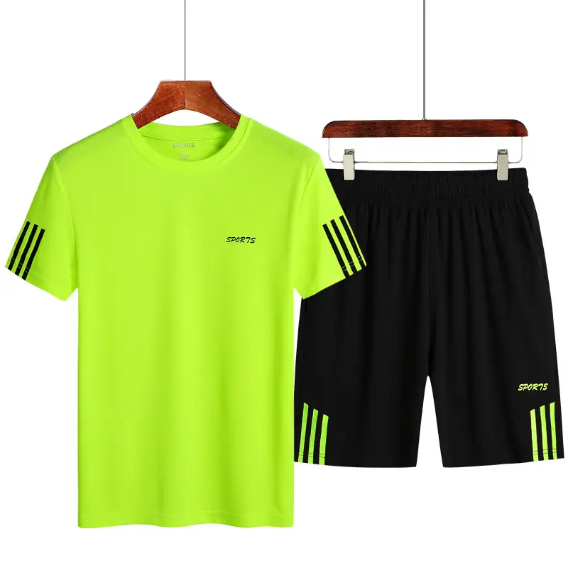 Men Red 2-Piece Sports Suit Shorts T-Shirt Quick Dry