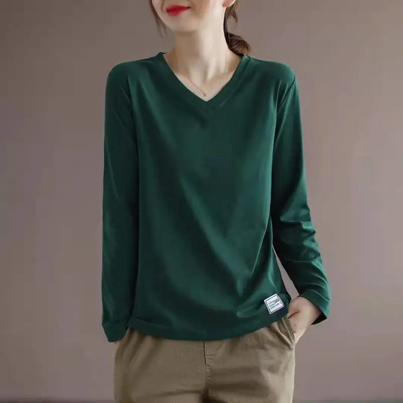 2022 V Neck Long Sleeve Shirt Women Loose Fit - Image 6