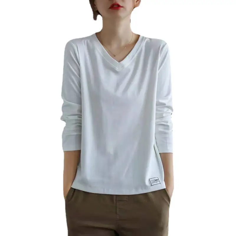 2022 V Neck Long Sleeve Shirt Women Loose Fit - Image 9