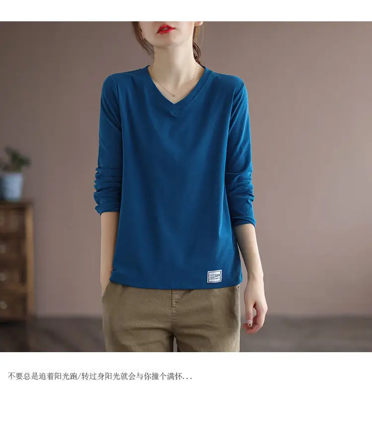 2022 V Neck Long Sleeve Shirt Women Loose Fit — feature 3