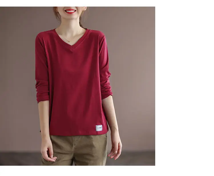 2022 V Neck Long Sleeve Shirt Women Loose Fit — feature 5