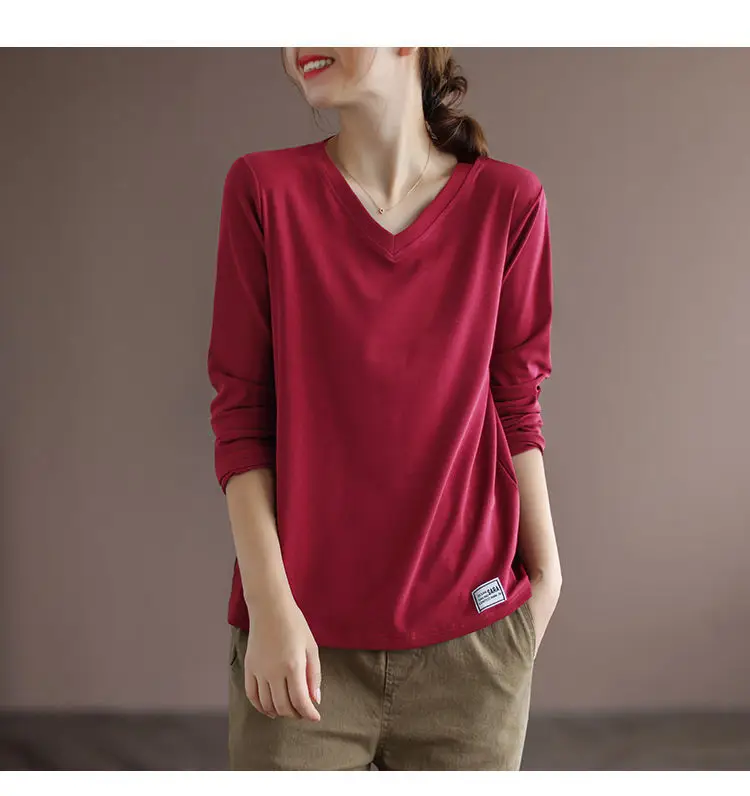 2022 V Neck Long Sleeve Shirt Women Loose Fit — feature 6