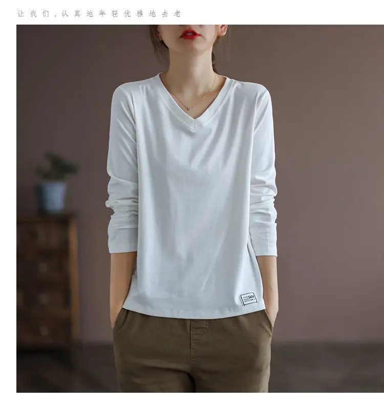 2022 V Neck Long Sleeve Shirt Women Loose Fit — feature 7