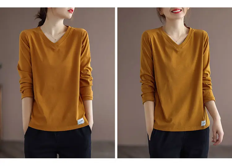 2022 V Neck Long Sleeve Shirt Women Loose Fit — feature 8