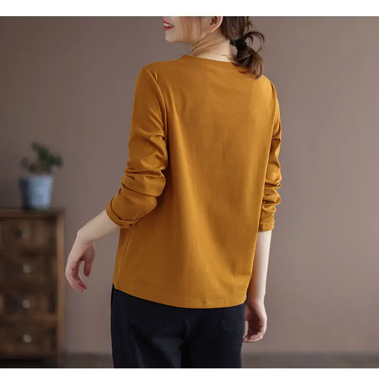 2022 V Neck Long Sleeve Shirt Women Loose Fit — feature 9