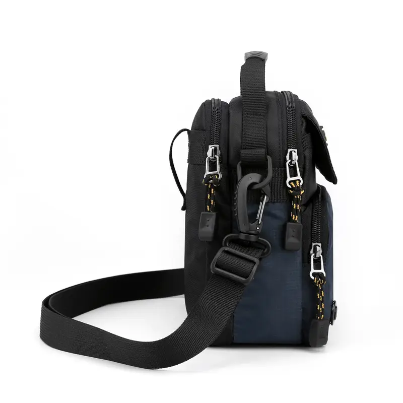 Men's Water-Resistant Nylon Shoulder Crossbody Bag Black Blue - Image 5