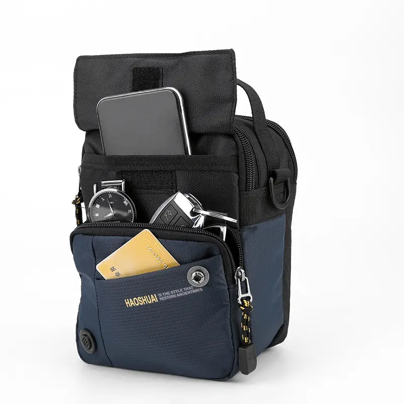 Men's Water-Resistant Nylon Shoulder Crossbody Bag Black Blue - Image 7