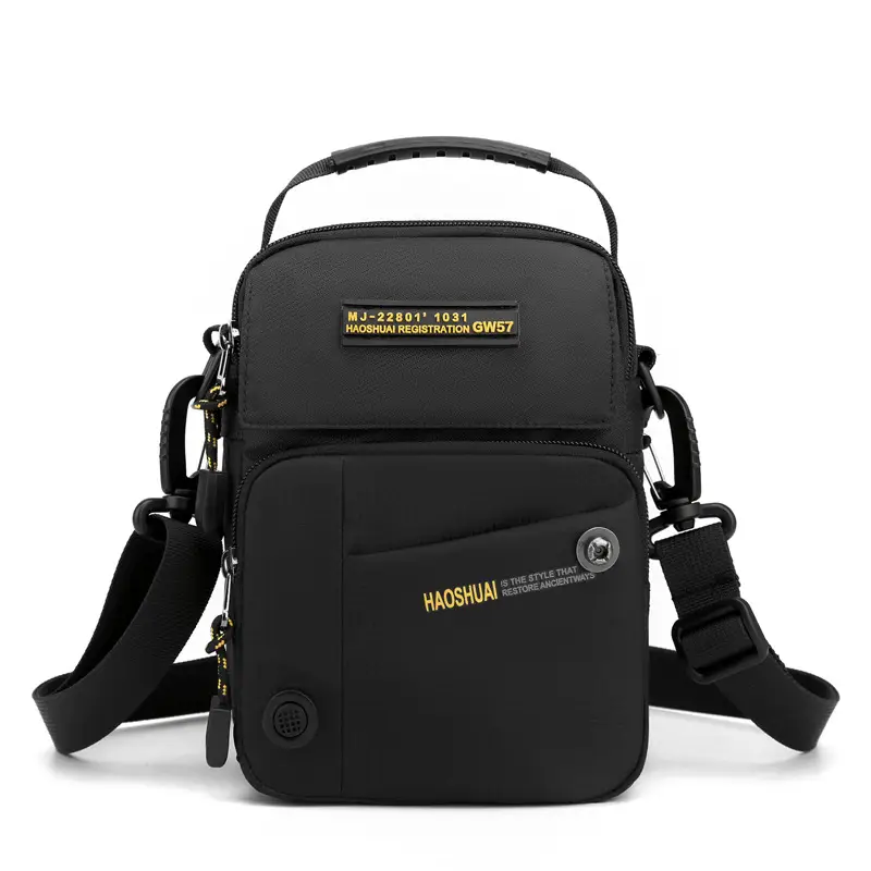 Men's Water-Resistant Nylon Shoulder Crossbody Bag Black Blue - Image 2
