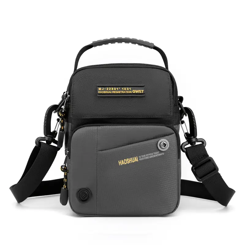 Men's Water-Resistant Nylon Shoulder Crossbody Bag Black Blue - Image 3