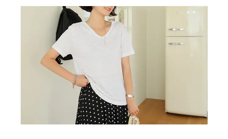 Women V-Neck T-Shirt Black Loose Fitting Summer — feature 12