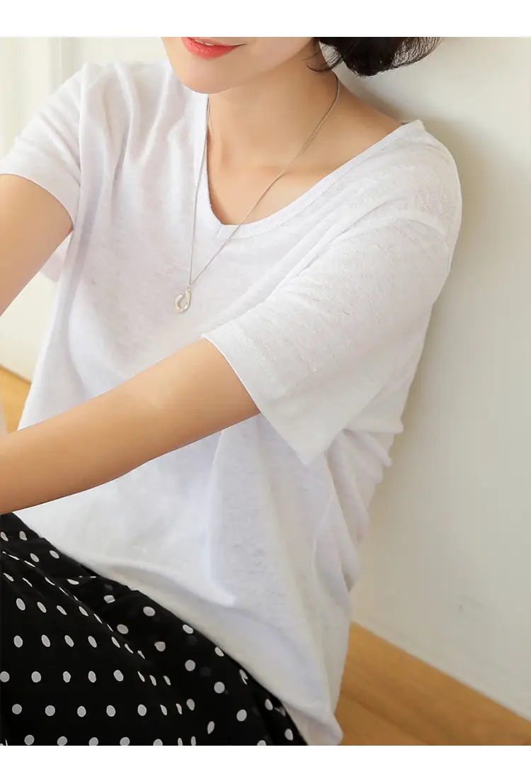 Women V-Neck T-Shirt Black Loose Fitting Summer — feature 13