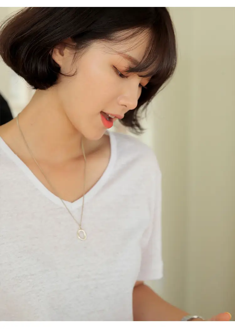 Women V-Neck T-Shirt Black Loose Fitting Summer — feature 14